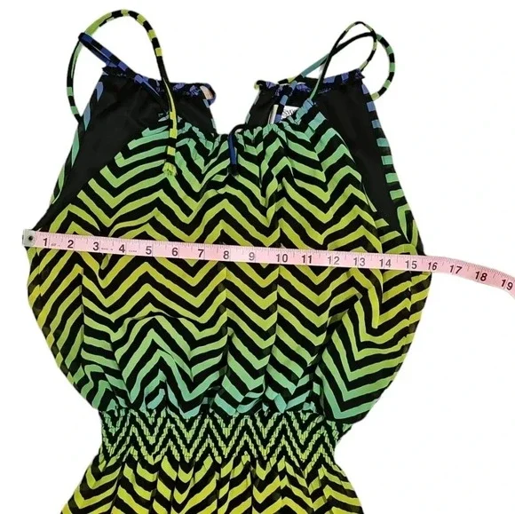 Sweet Storm Womens Medium Chevron Halter Maxi Dress Green Blue Ombre Indie Y2K - Picture 6 of 7